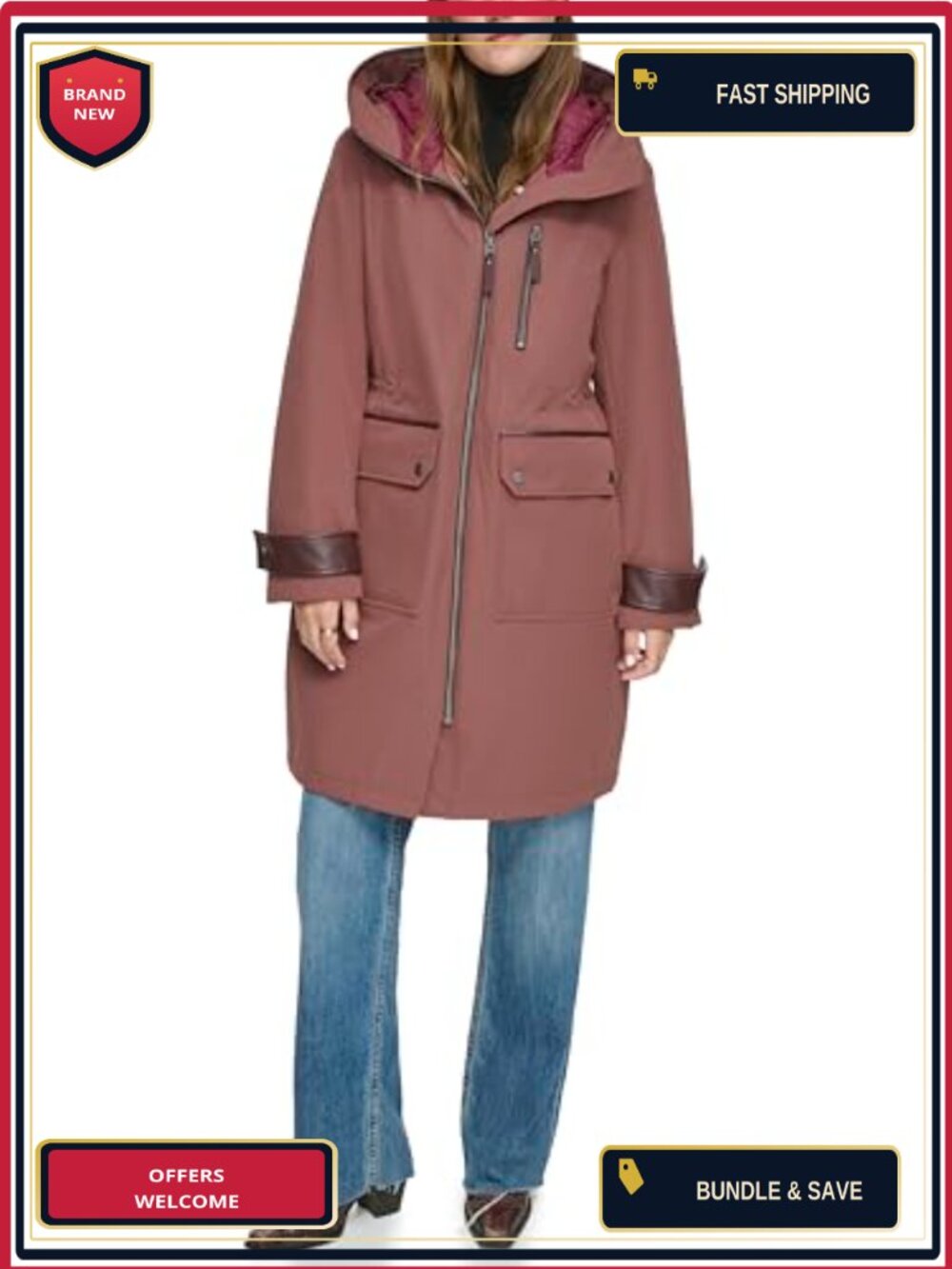 Women's Water Resistant Parka Trench Coat with Hood - Lightweight Transitional